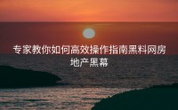 专家教你如何高效操作指南黑料网房地产黑幕