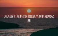 深入解析黑料网科技黑产解析避坑秘籍